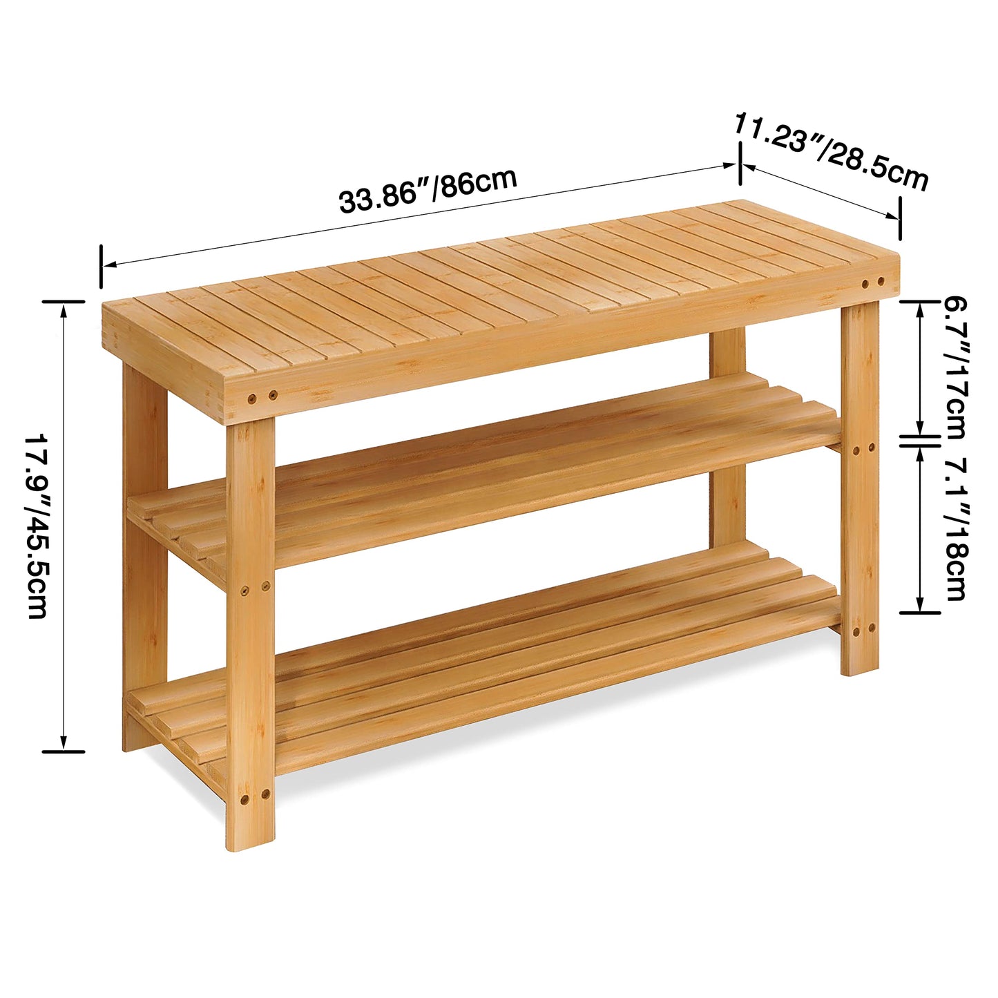 SMIBUY Bamboo Shoe Rack Bench, 3-Tier Shoe Organizer Storage Shelf for Entryway Hallway Bathroom Living Room (Natural)
