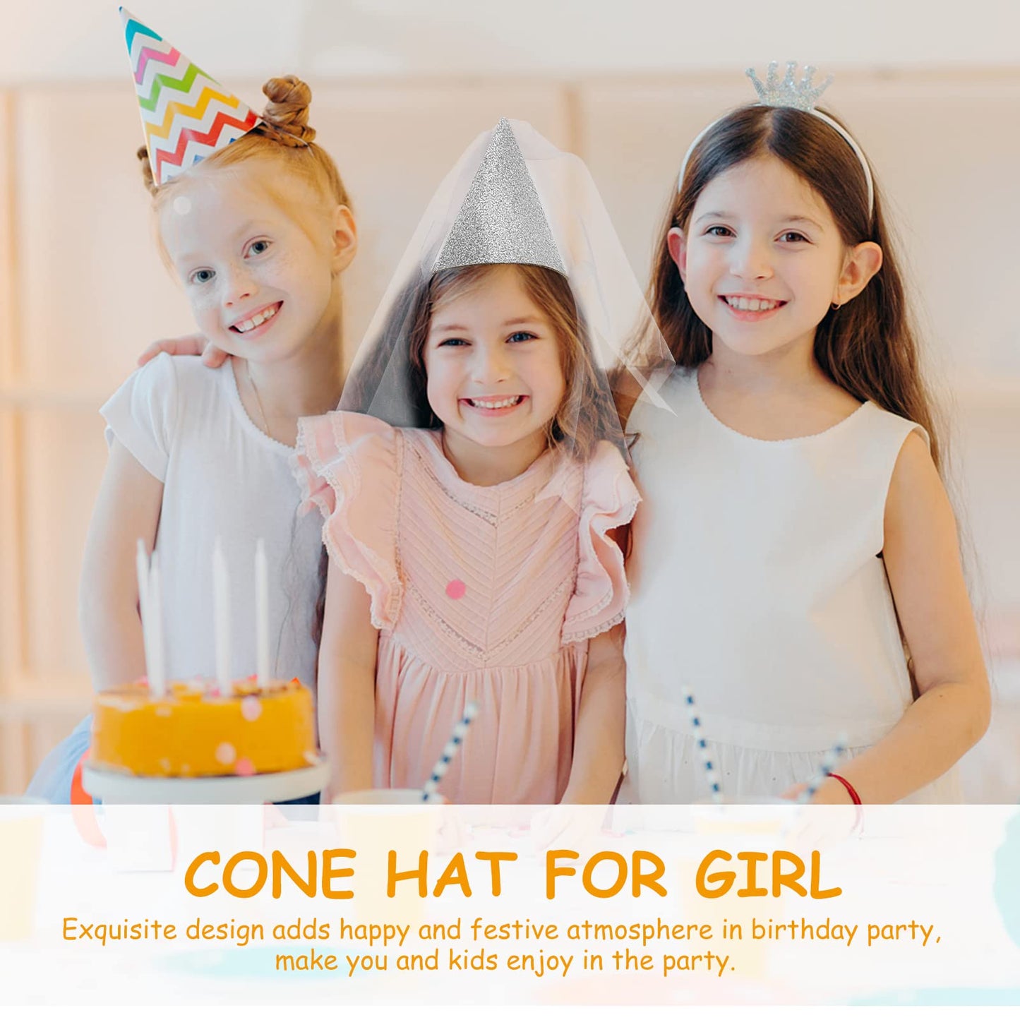 mesh Birthday hat Birthday Cone Hats Hats for Women Princess Party Hats Birthday Party Cap hat for Women Kids Birthday Headband Child Birthday Hats Cloth Make up Veil Baby