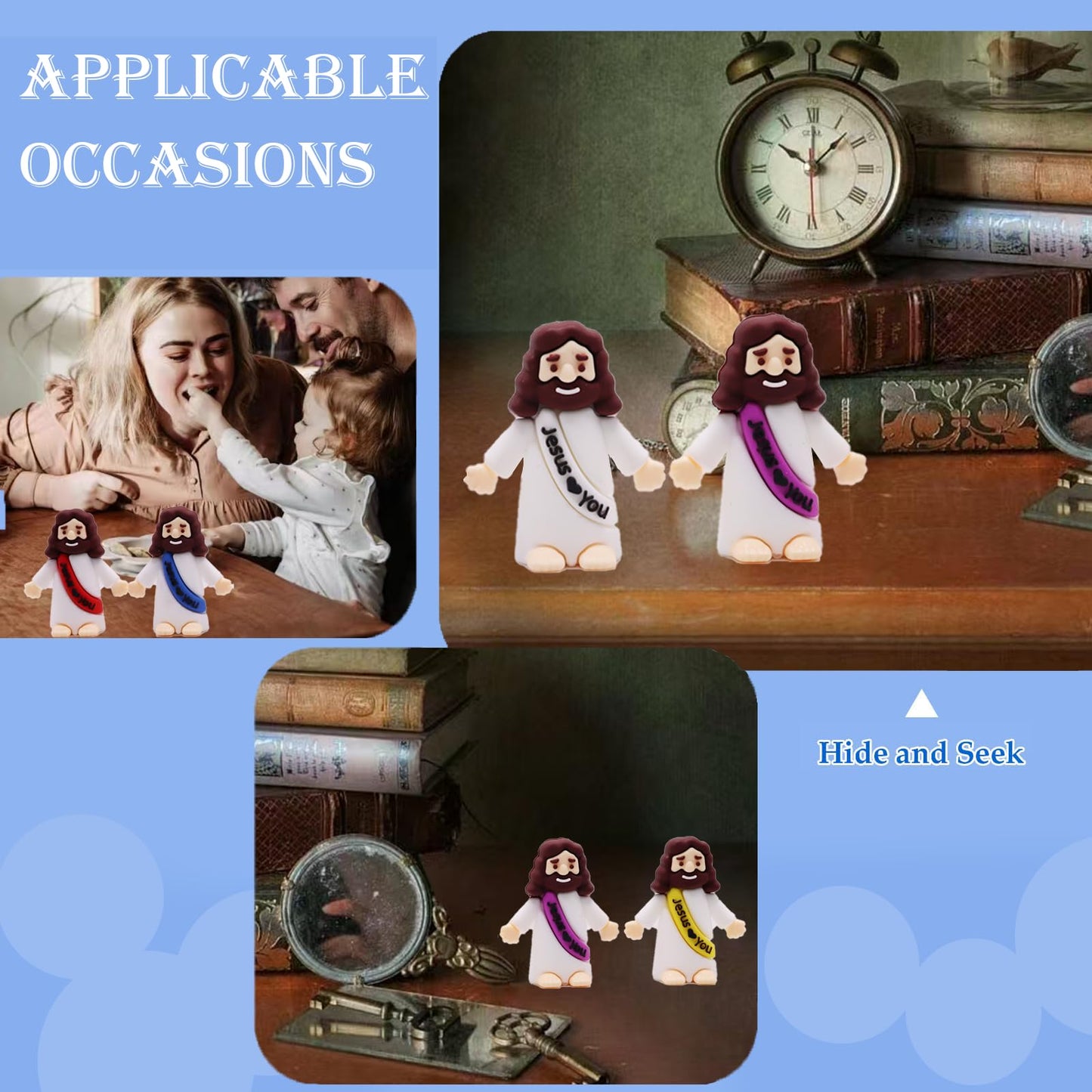 AKFAHOIF 30PCS Little Jesus Figures, Mini Jesus Figurines in Bulk, Multicolor Tiny Jesus Figures, Miniature Figurines to Hide and Seek Religious Gifts for Easter Egg Stuffers