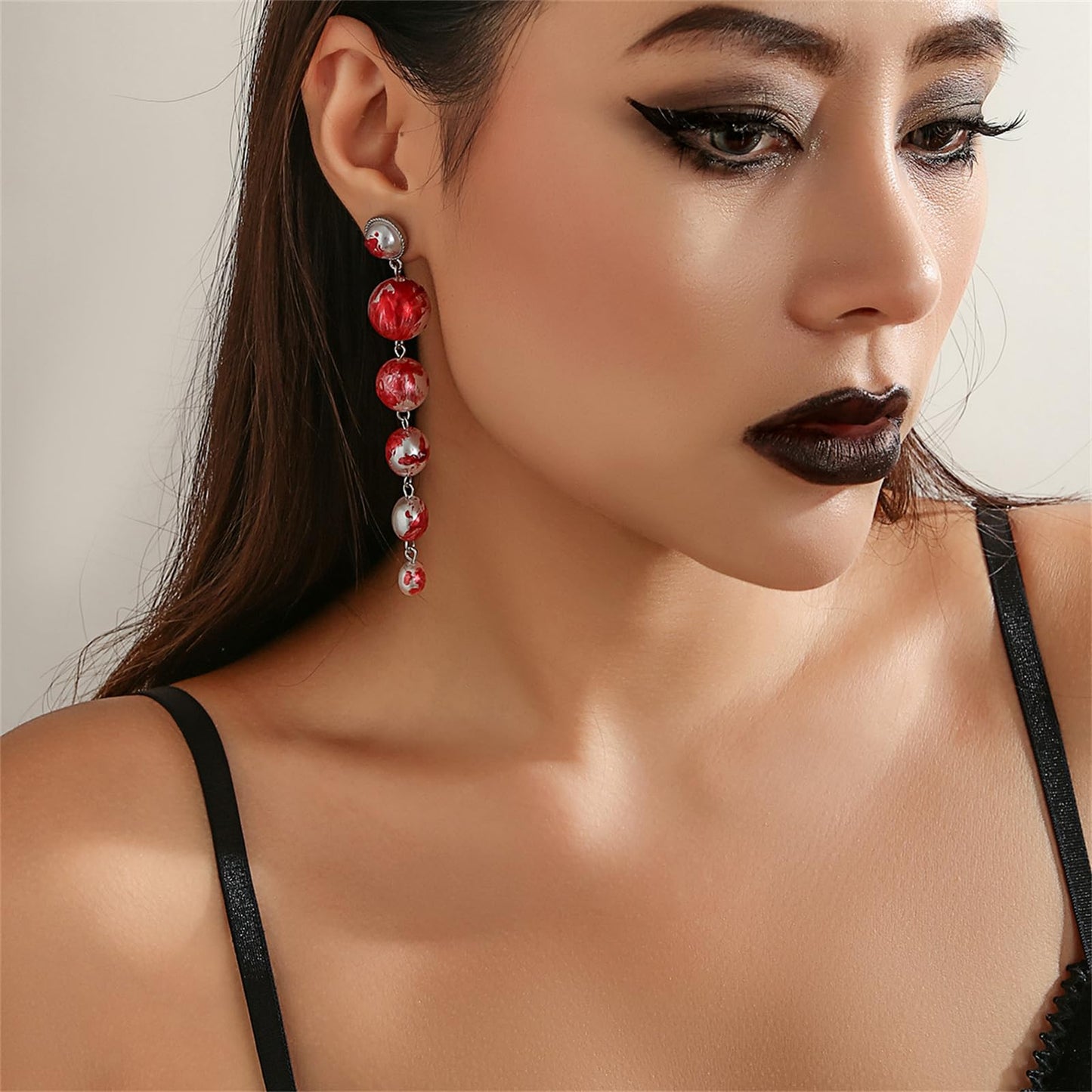 Halloween Necklace Dripping Blood Fake Pearls Halloween Party Choker Necklace Vampire Party Costume (Earrings A)