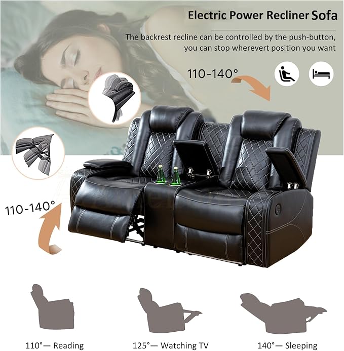 A Ainehome Luxury Furniture Sets Power Recliner Sofa Set Recliner Leather Sofas Loveseat Chair for Living Room Furniture/Small Space/Rv/House/Office/Theater Seating (F-Black,Loveseat)