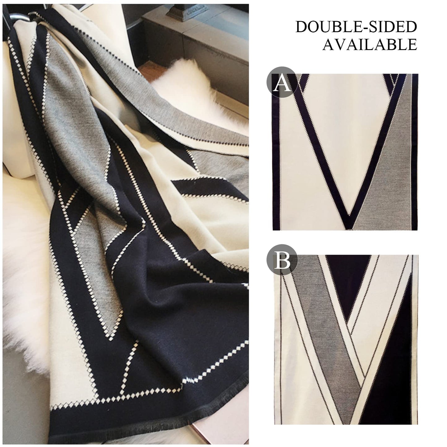 LumiSyne Winter Scarf Cashmere Shawl Women Men Fashion Geometric Pattern Warm Pashmina Scarf With Tassel Soft Long Wrap Stole