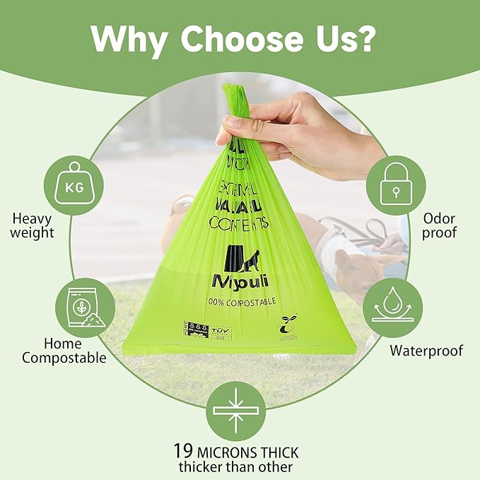 Certified Compostable Poop Bags for Dogs, 240 Poop Bags (16 Rolls), Landfill Friendly, Leak Proof Unscented Easy Open Poop Waste Bag（Green）
