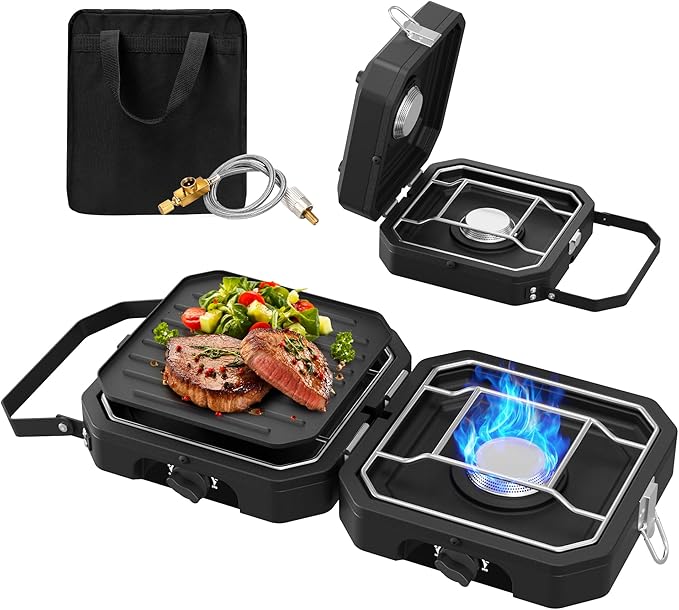 Camping Stove Portable Propane Camp Stove with Independently Adjustable Heat & Carry Bag, Foldable Gas Stove with 2 Burner...