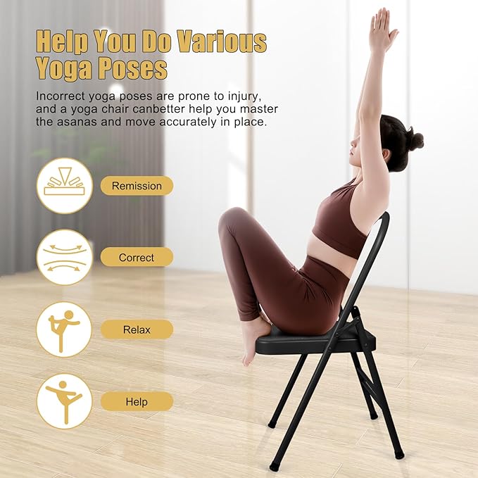 INNOLIFE Black Foldable Backless Yoga Auxiliary Chair for Abs & Core, Flexibility & Strength Training, and Back Pain Relief