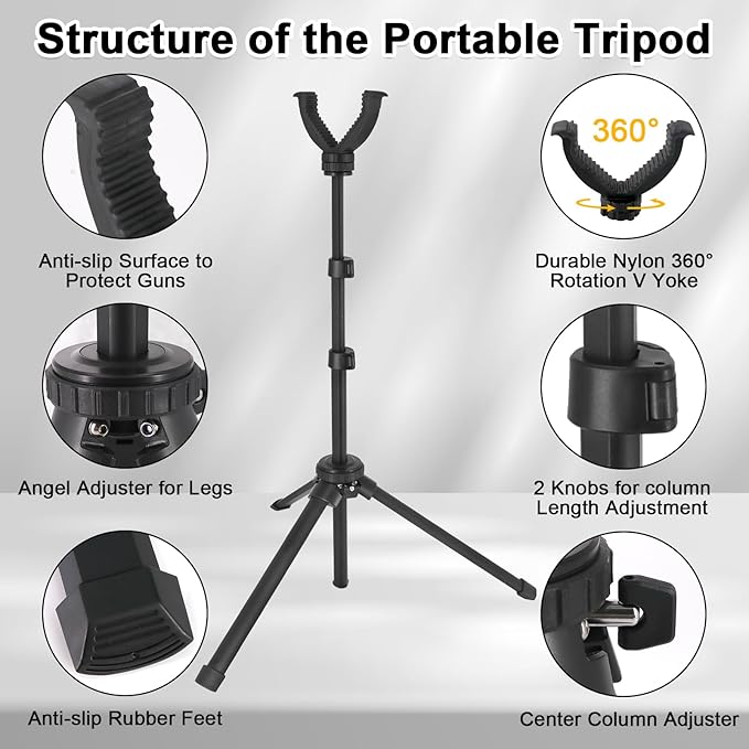 HUNTPAL Gun Rest Rifle Stand Tripod Shooting Stick for Range Table Bench Shooting Practice, Portable Adjustable Compact Aluminum Construction Gun Holder with 360° Swivel V Yoke Head