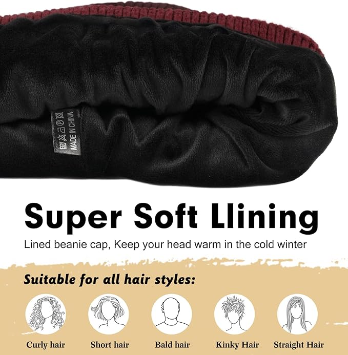 Wmcaps Winter Beanie for Men Women, Fleece Lined Beanie Soft Warm Knit Hat Ski Stocking Cuffed Cap