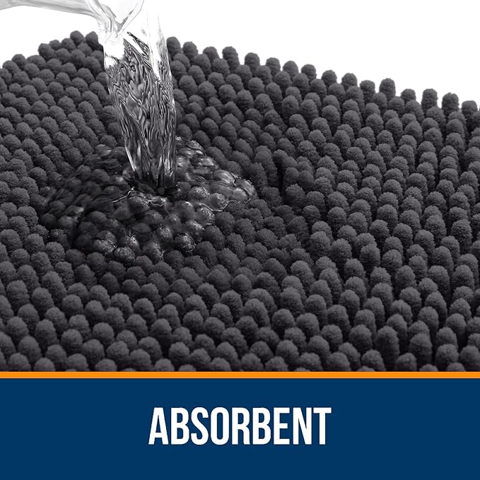 OLANLY Bathroom Rugs 59x20, Extra Soft Absorbent Chenille Bath Rugs, Rubber Backing Quick Dry, Machine Washable Bath Mats for Bathroom Floor, Tub and Shower, Home Decor Accessories, Dark Grey