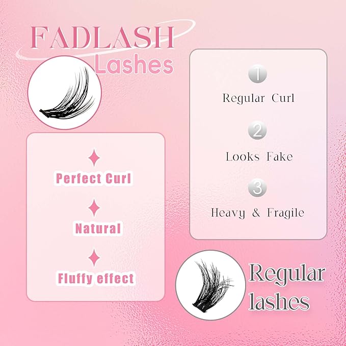 FADLASH Lash Clusters Kit Individual Lash Extensiones Wispy Faux Mink 10-16mm DIY Eyelash Extension Kit Eyelash Clusters Lashes with Bond and Seal and Remover Lash Tweezer for Self Use（AD17-D-10-16)