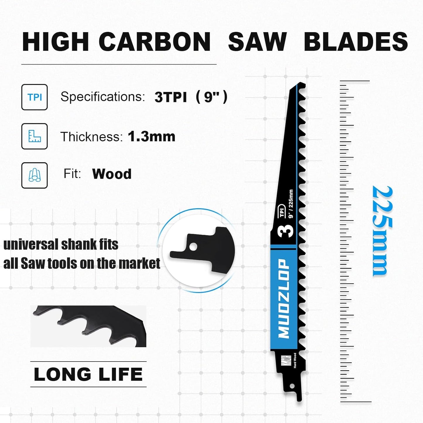 3 Pack 9 inch Reciprocating Saw Blades Set，3 TPI High Carbon Saw Blades for Wood Cutting ，Saw Blades with Organizer Case (3, 3T/9inch)
