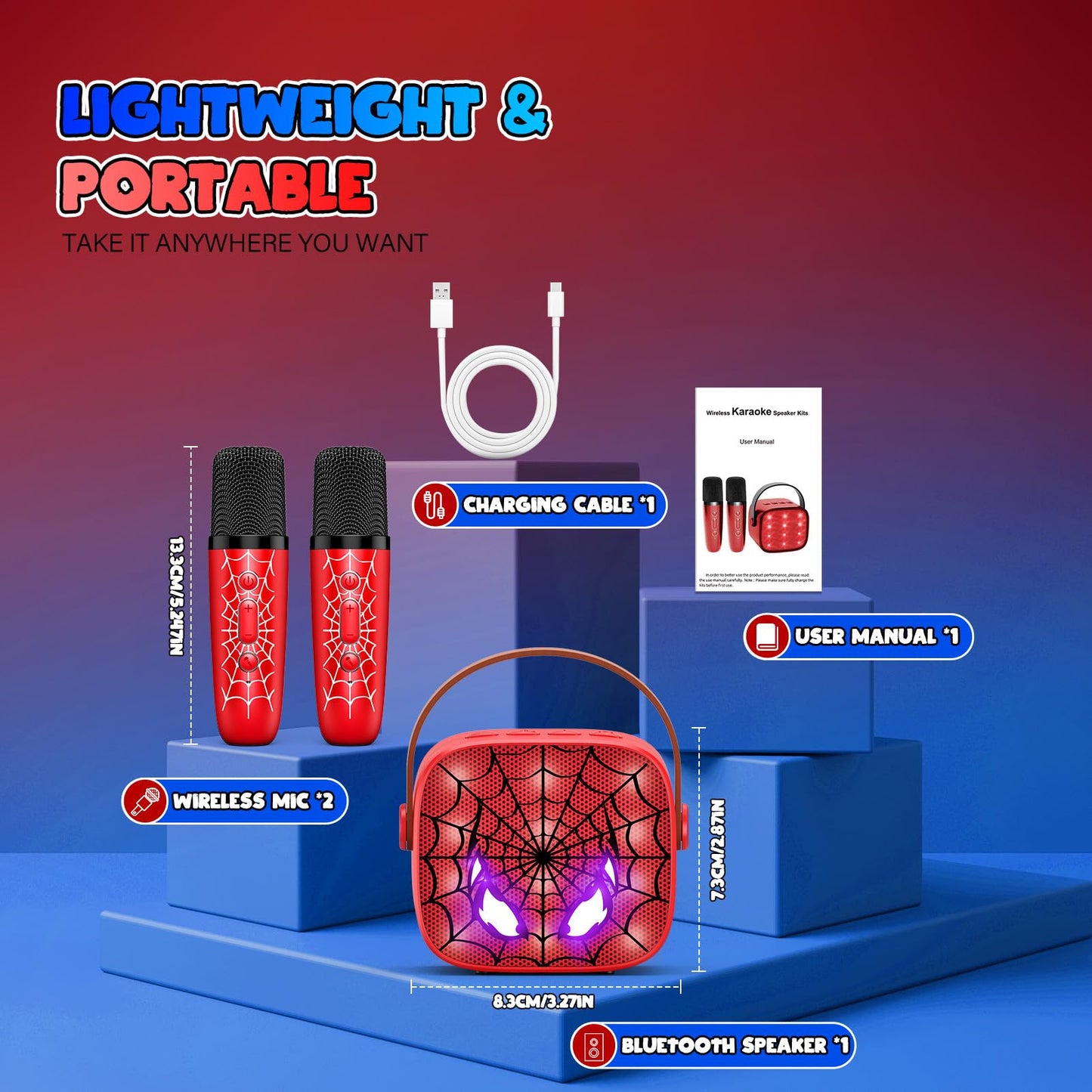 Mini Karaoke Machine Toys Gifts: Kids Toys Birthday Gifts for 4 5 6 7 8 9 Years Old Girl Boy LED Portable Bluetooth Speaker with 2 Wireless Microphone Girl Boy Kid Adult Gift Age 3-12+