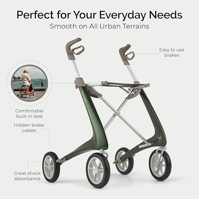 byACRE Carbon Ultralight Rollator Walker - 10.6 lbs Adult Walkers with 4 Wheels and Seat - Lightweight Seated Walkers with Wheels - Foldable Rolling Walker with Seat - Walker for Adults