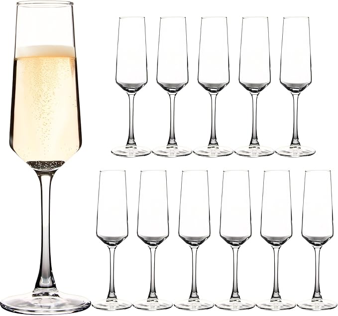HAKEEMI Champagne Flutes - Elegant Champagne Glasses Set of 12, for Wedding, Christmas - 7.5 oz, Idea for Sparkling Wine -...