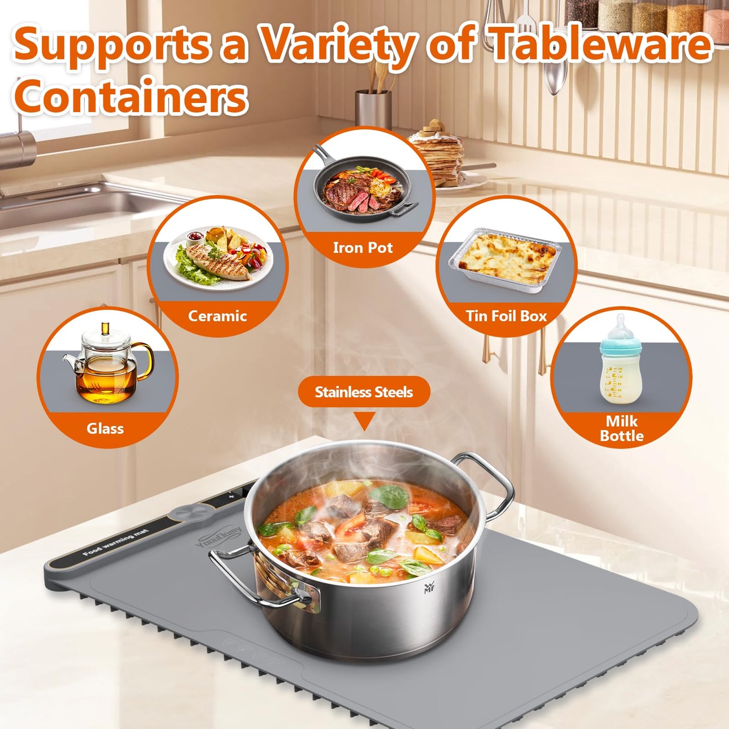 Warming Mat for Food, Food Warming Mat, Electric Warming Tray for Buffets Party, 6 Gear Timed 9 Gear Temperature Controlled 18H Auto Power Off Full Surface Rapid Heating Mat for Food, Home Daily Use