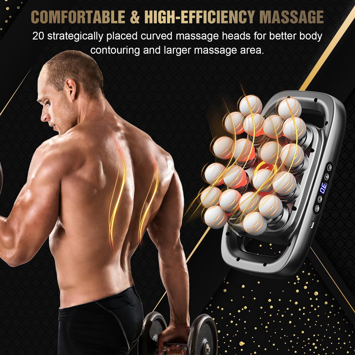 20 Head Massage Gun Deep Tissue, Full Body Massage for Pain Relief, Electric Lower Back Massager with 3 Modes & 30 Intensities, Percussion Muscle Massager Gun for Back, Neck, Shoulder, Legs, Waist