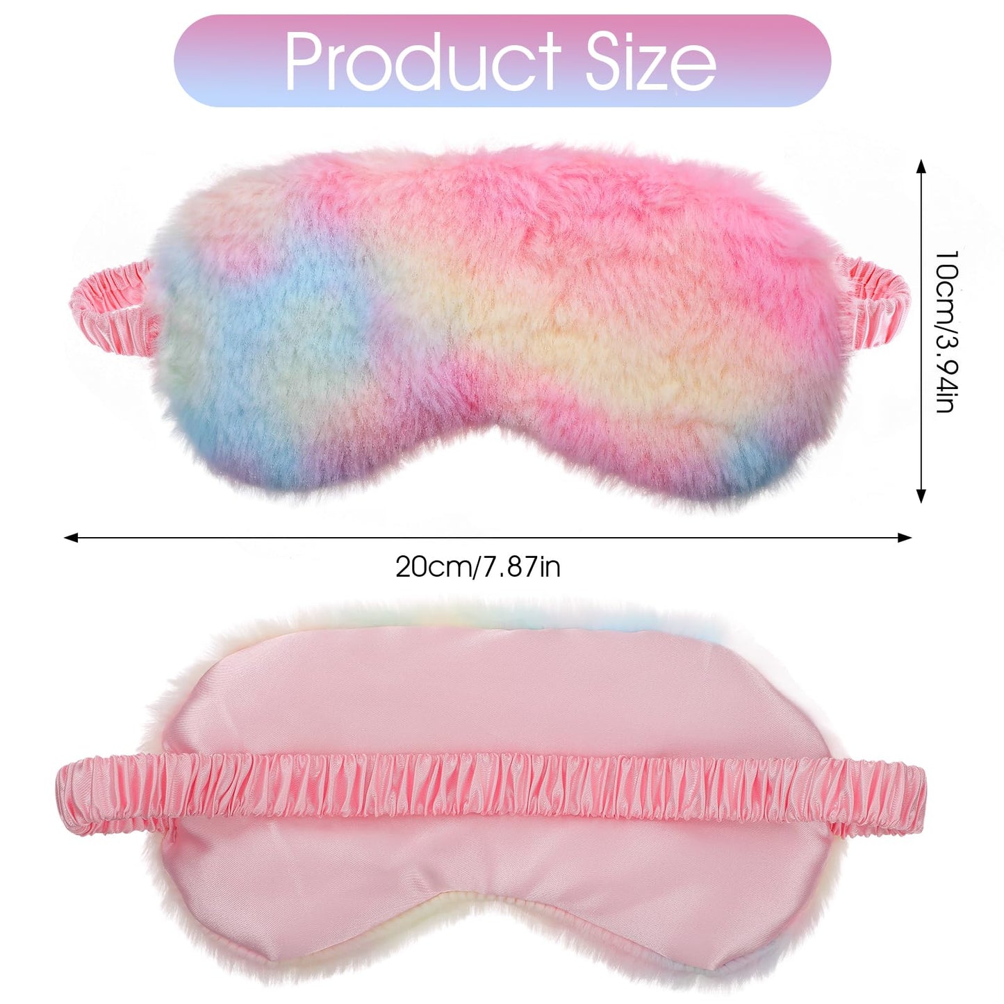 2 Pcs Plush Eye Mask Soft Sleeping Blindfold Eye Cover Comfortable Furry Faux Fur Sleeping Mask Satin Nap Night Eyeshade Cover for Women Men Gift (Light Rainbow, Dark Rainbow)