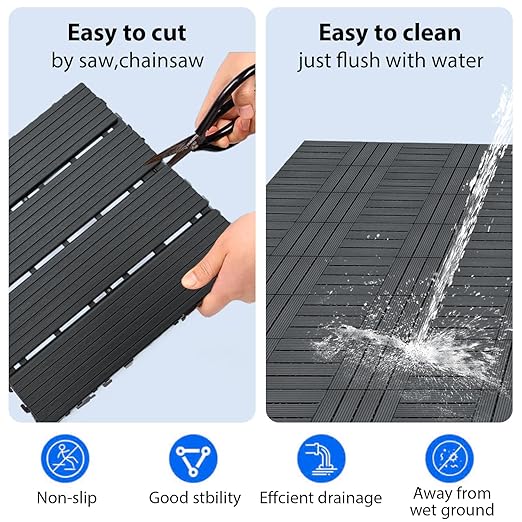 36 PCS 12x12 Inch Interlocking Deck Tiles - Waterproof All-Weather Outdoor Patio Flooring for Pool, Balcony, Backyard, Porch & Garden, Dark Grey