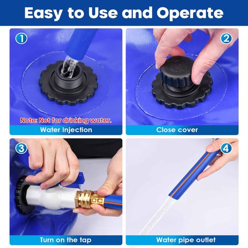 TooTaci 500L/132Gal Water Storage Bladder, Large Capacity Water Tank with 3/4" Adapters and Hose, Portable Emergency Water Bag for Garden Watering, Drought Resistance, Agricultural Irrigation