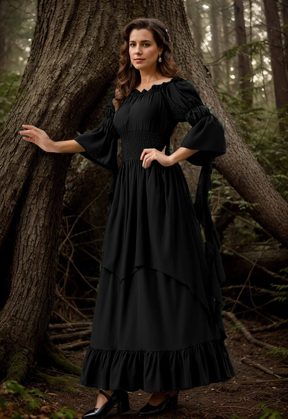 GOLDSTITCH Women's Victorian Dress Renaissance Medieval Costume Gothic Witch Dress Black for Women