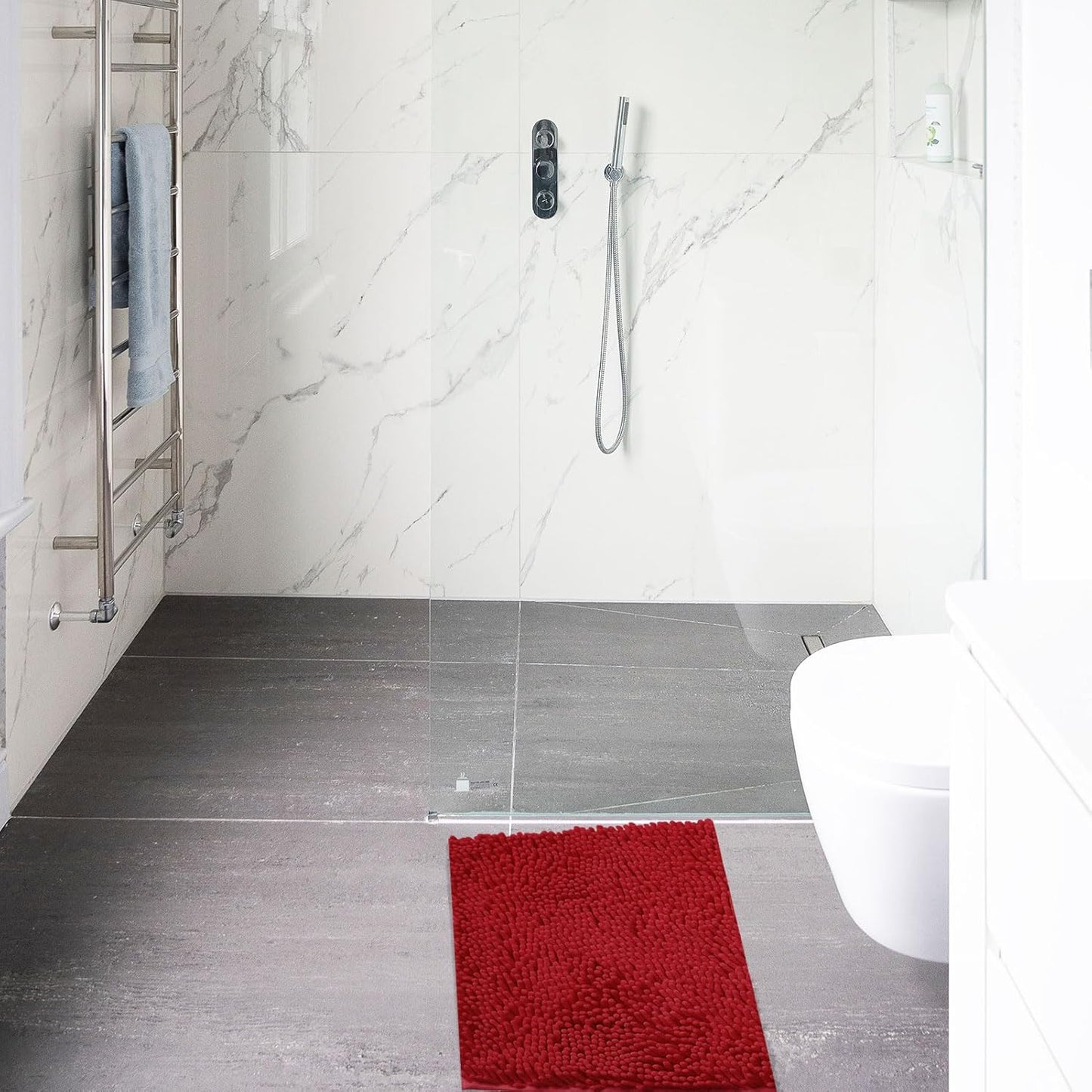 Non-Slip Bath Rug,Extra Soft Microfiber Bedroom Shag Carpet with Anti-Slip Backing,Water/Dust Absorbent Fast Dry Shower Mat,Sound Insulated Stairs Pad,Machine Washable (Red,19 x 31 Inches)