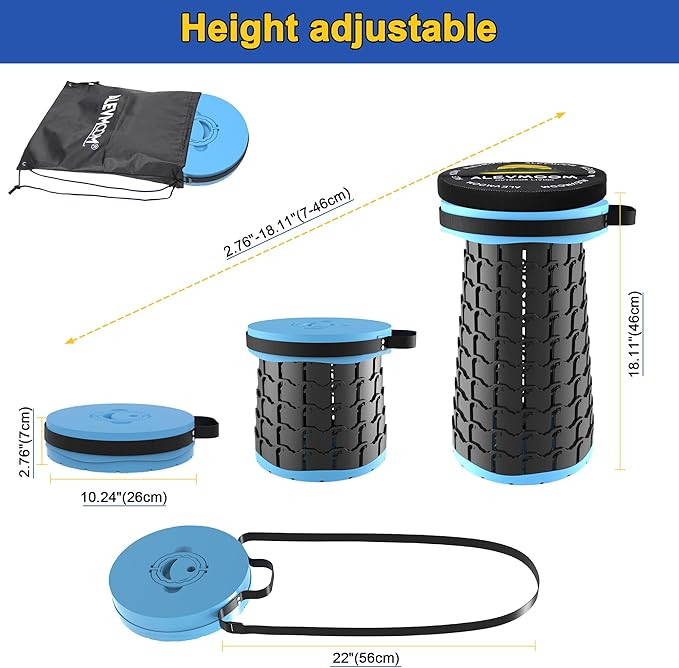 ALEVMOOM Upgraded 18.1" XL Collapsible Stool with Cushion, Portable Folding Stools for Adults Capacity 800lbs, Lightweight Telescoping Stool for Camping Travel Fishing Hiking