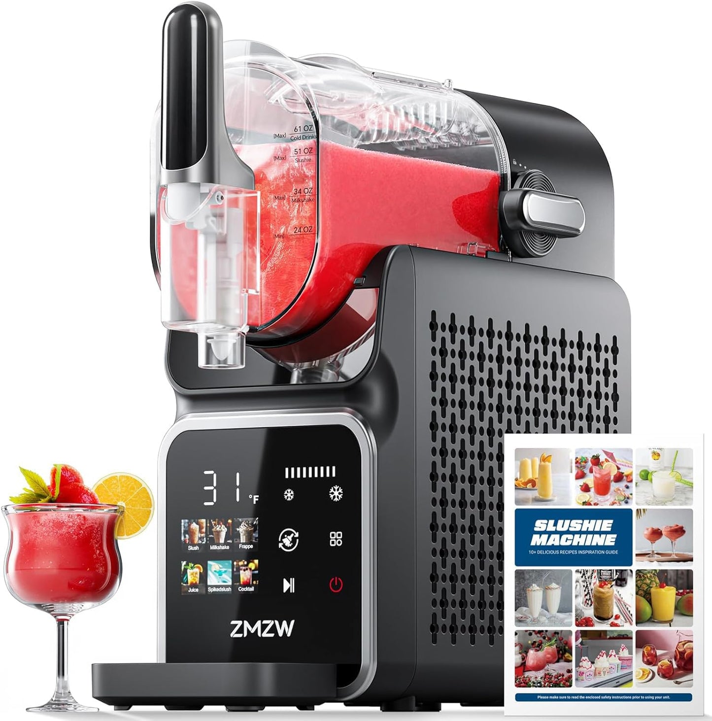 Slushie Machine, 88 oz. Frozen Drink Maker, No Ice Needed Slushy Machine for Home with 6 Presets, Adjustable Slush Thickness, LED Display, Perfect for Frozen Margaritas, Cocktails, Slushies, Frappés