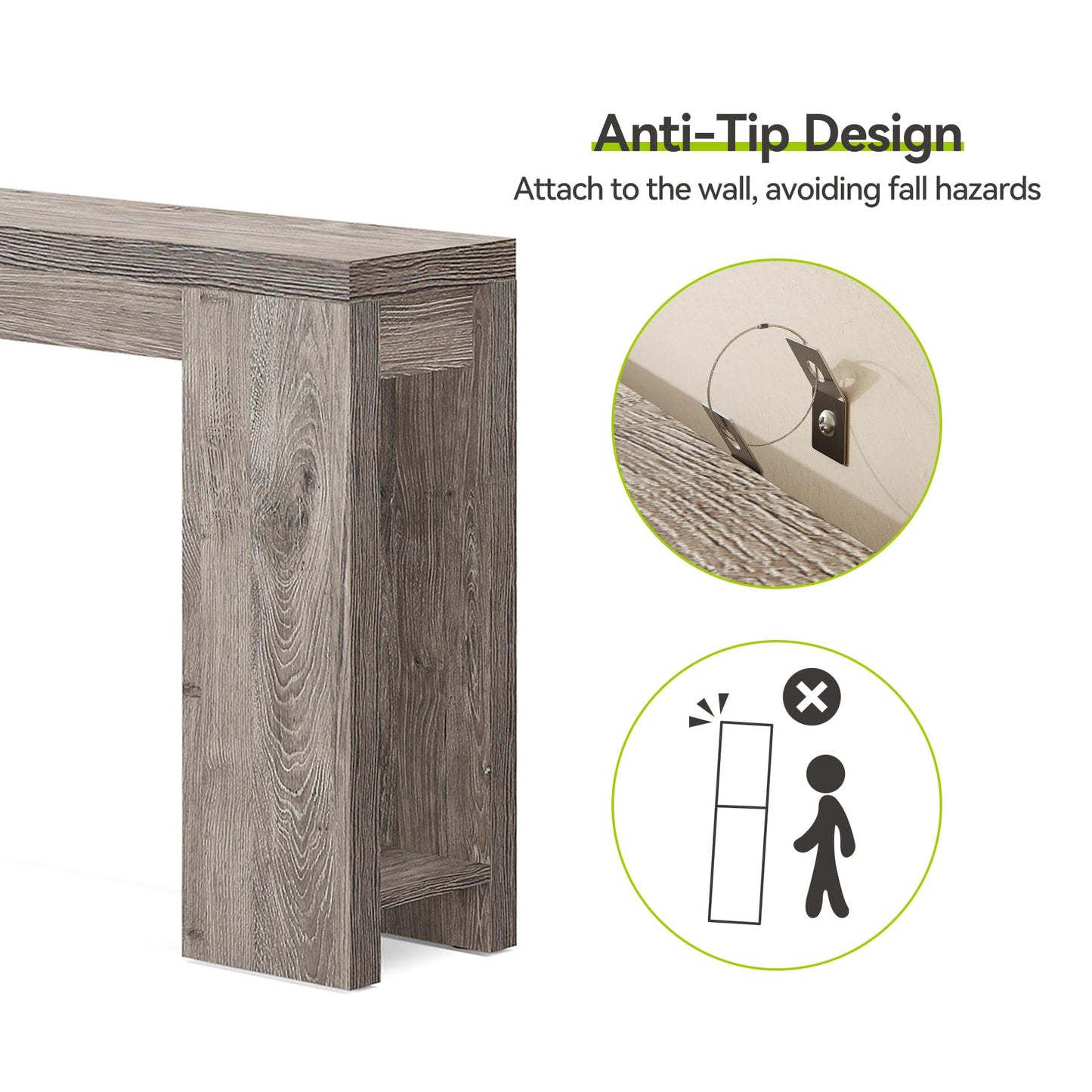 LITTLE TREE 70.9-Inch Long Entryway Table, Farmhouse Sofa Console Table for Living Room, Entryway, Hallway, Grey