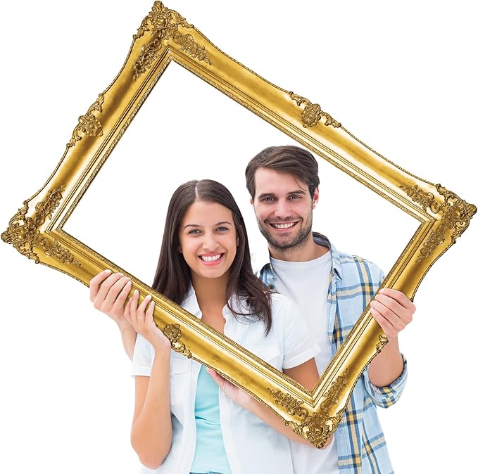 Large Photo Booth Props 32 x 24 Inch Gold Picture Selfie Frame Vintage Photo Frame Creative Friends Party Photo Props Acce...