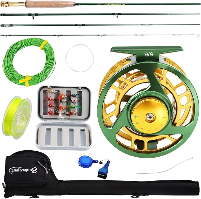 Sougayilang Fly Fishing Rod Reel Combos with Lightweight Portable Fly Rod and CNC-machined Aluminum Alloy Fly Reel,Fly Fis...