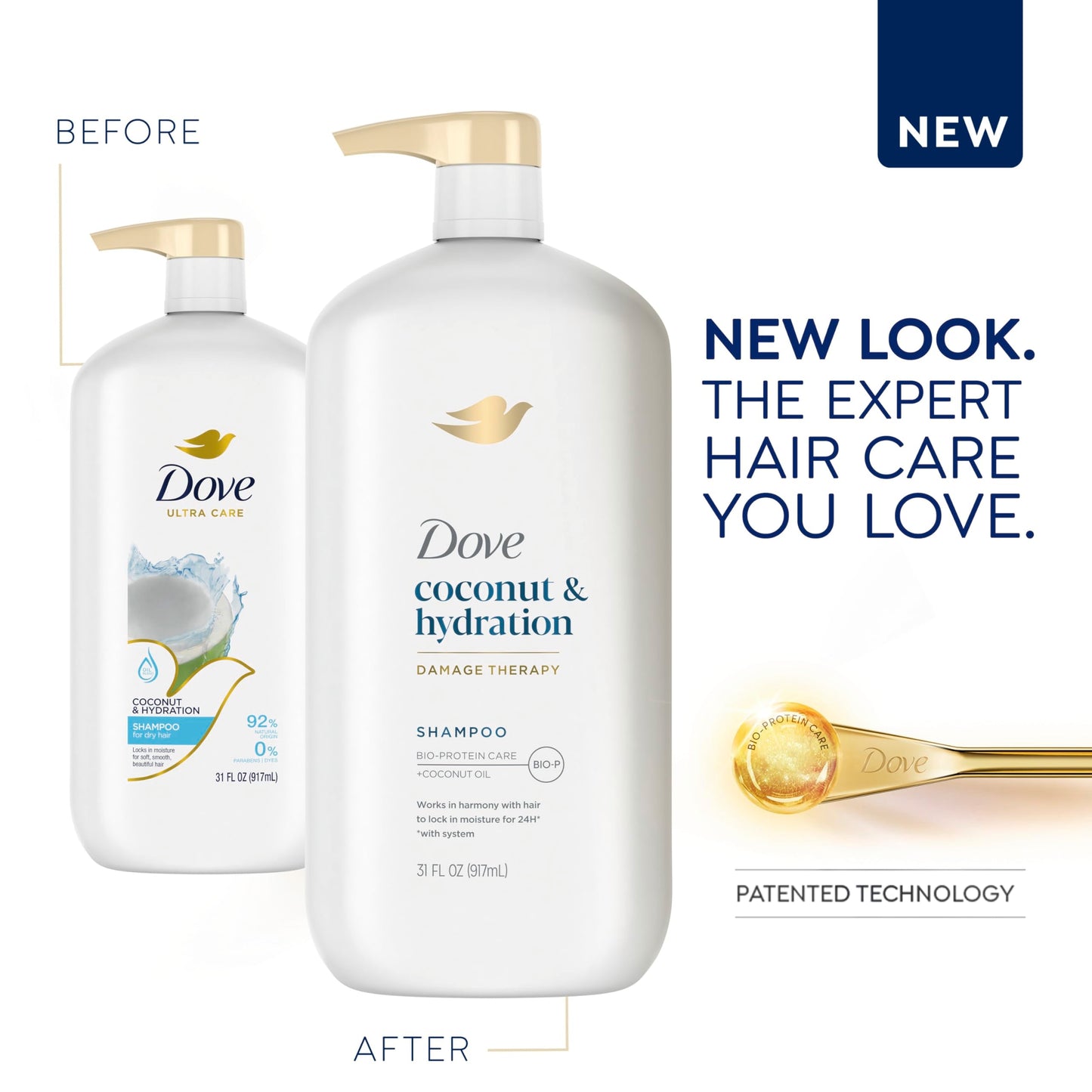 Dove Shampoo Coconut & Hydration Pack of 4 For Dry Hair Shampoo with Oil Blend of Coconut, Jojoba & Sweet Almond 31 oz