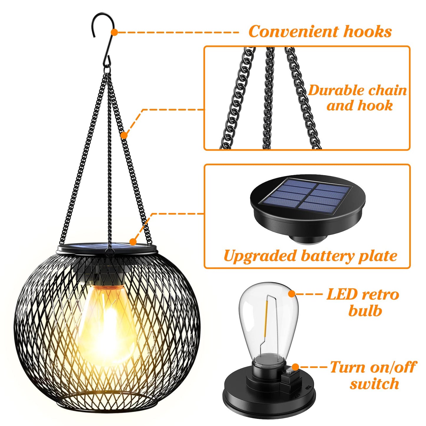 Solar Lantern Outdoor Waterproof, KagoLing Upgraded Hanging Solar Lights Outdoor Garden Decorations Decorative Lighting Solar Powered Waterproof Tree Lantern for Garden Yard Patio Pathway, 2 Pack