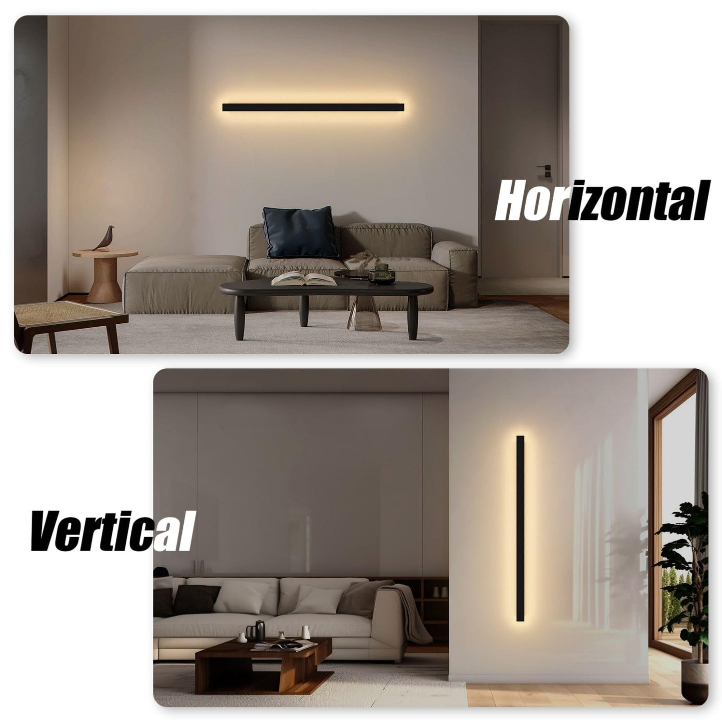 lundwa 2 Pack 47.25inch Long Outdoor LED Wall Lights 35W Black 3000K Warm White Porch Lights Acrylic Waterproof IP65 Exterior Wall Light Fixtures for House Patio Porch Courtyard