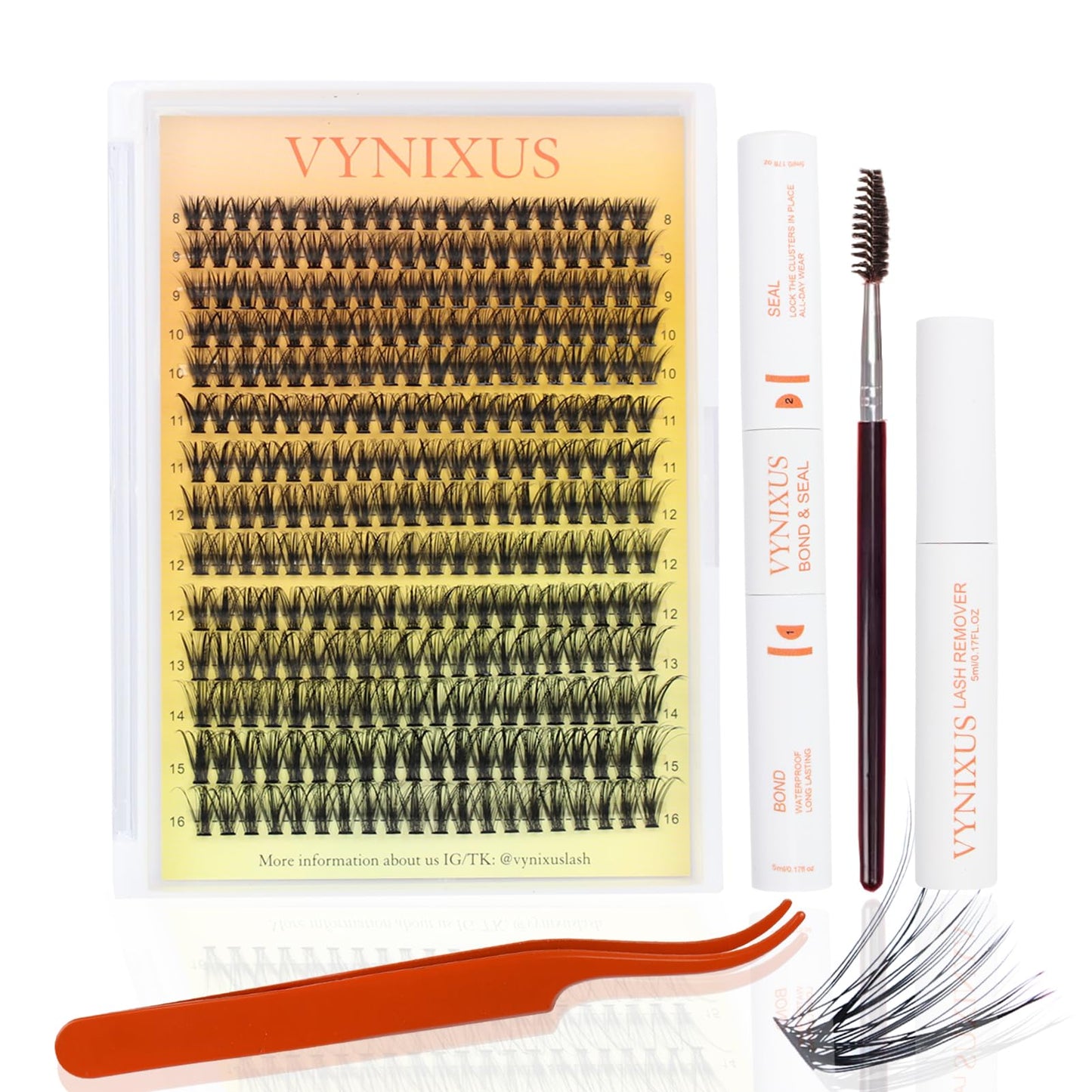 Lash Clusters Kit DIY Lash Extension Kit Eyelash Clusters with Lash Bond and Seal Waterproof Lash Glue Remover Tweezers Brush Cl