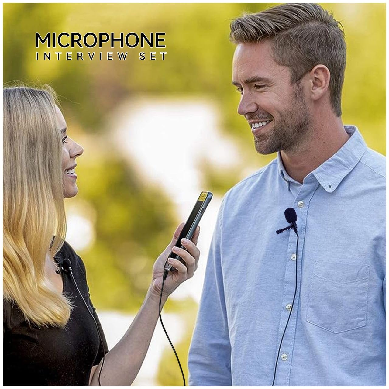 Huacam Lavalier Clip On Microphone, Portable Lav Mic For Android Smartphone Camera Podcast Laptop, Hands Free Recording Mic For