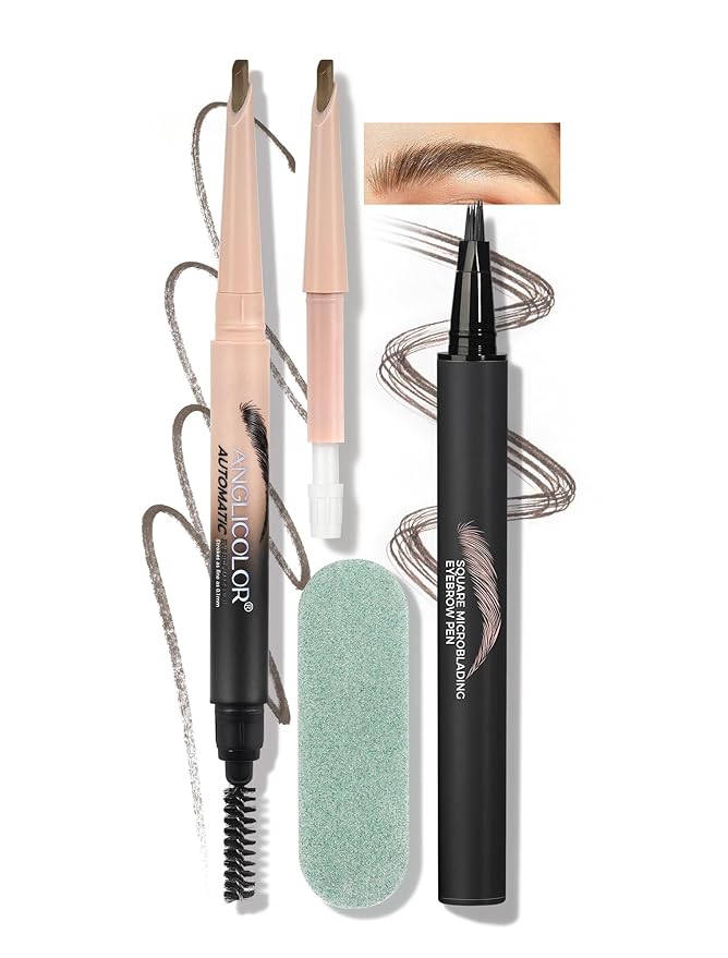 Anglicolor Microblading Eyebrow Pen, Liquid Eyebrow Pen, Square Angled Eyebrow Brush Natural Hair-Like Brow, Long-Lasting, Waterproof Eye brow Pencil for Women and Girls Makeup (01 Caramel Blonde)
