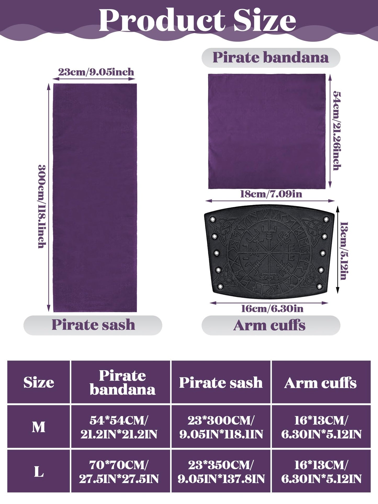 Bencailor 4 Pcs Pirate Costume Men Women Pirate Bandana Sash Belt Hat Accessories Cosplay Masquerade(Medium,Black, Dark Purple)
