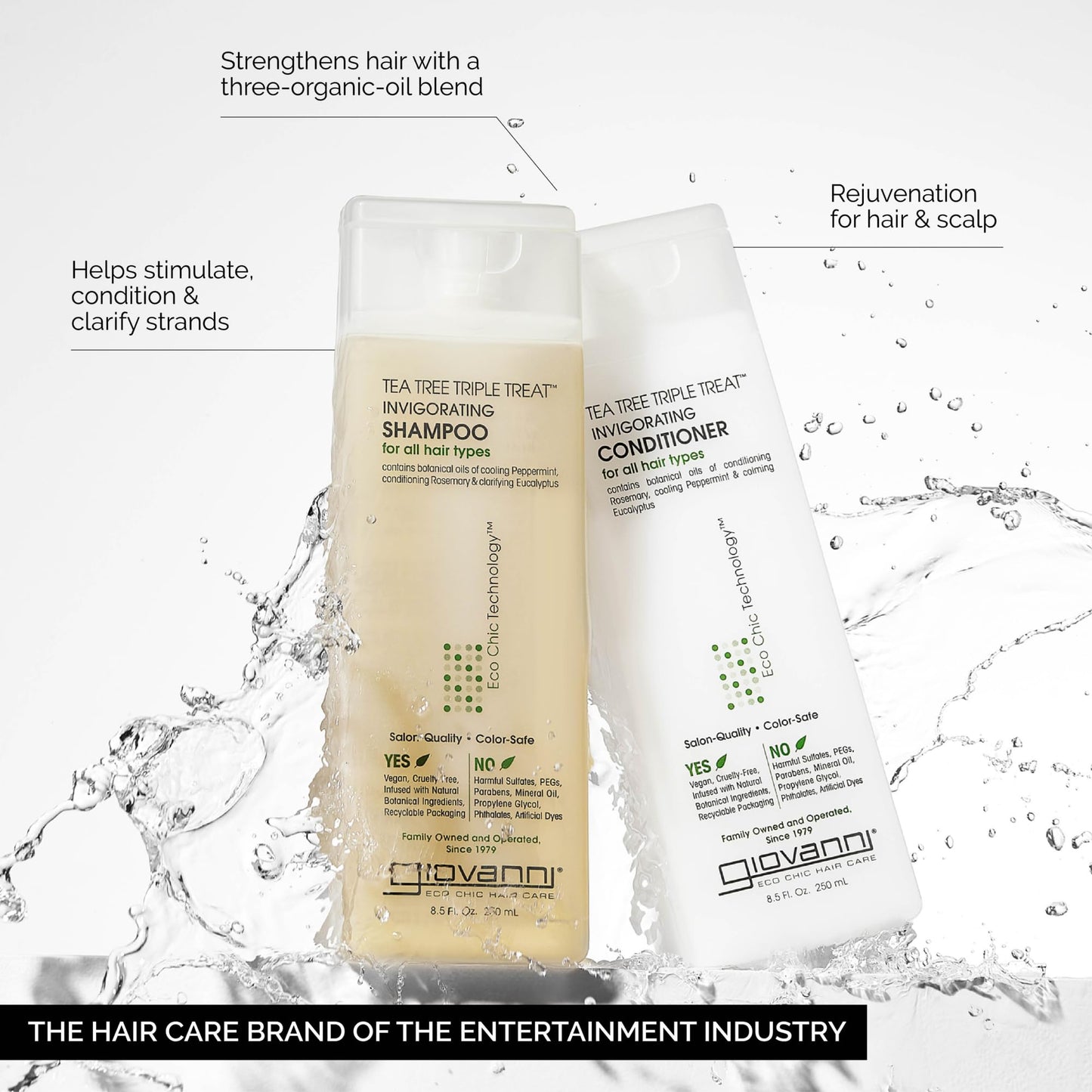 GIOVANNI Tea Tree Triple Treat Invigorating Shampoo & Conditioner Set - Cooling Peppermint, Eucalyptus, Rosemary, Helps Dry, Fla