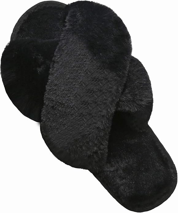 LZLER Women’s Cross Band Slippers, Soft Plush Fleece Lightweight Non Slip Open Toe Flip Flop Shoes House Indoor Outdoor Fu...