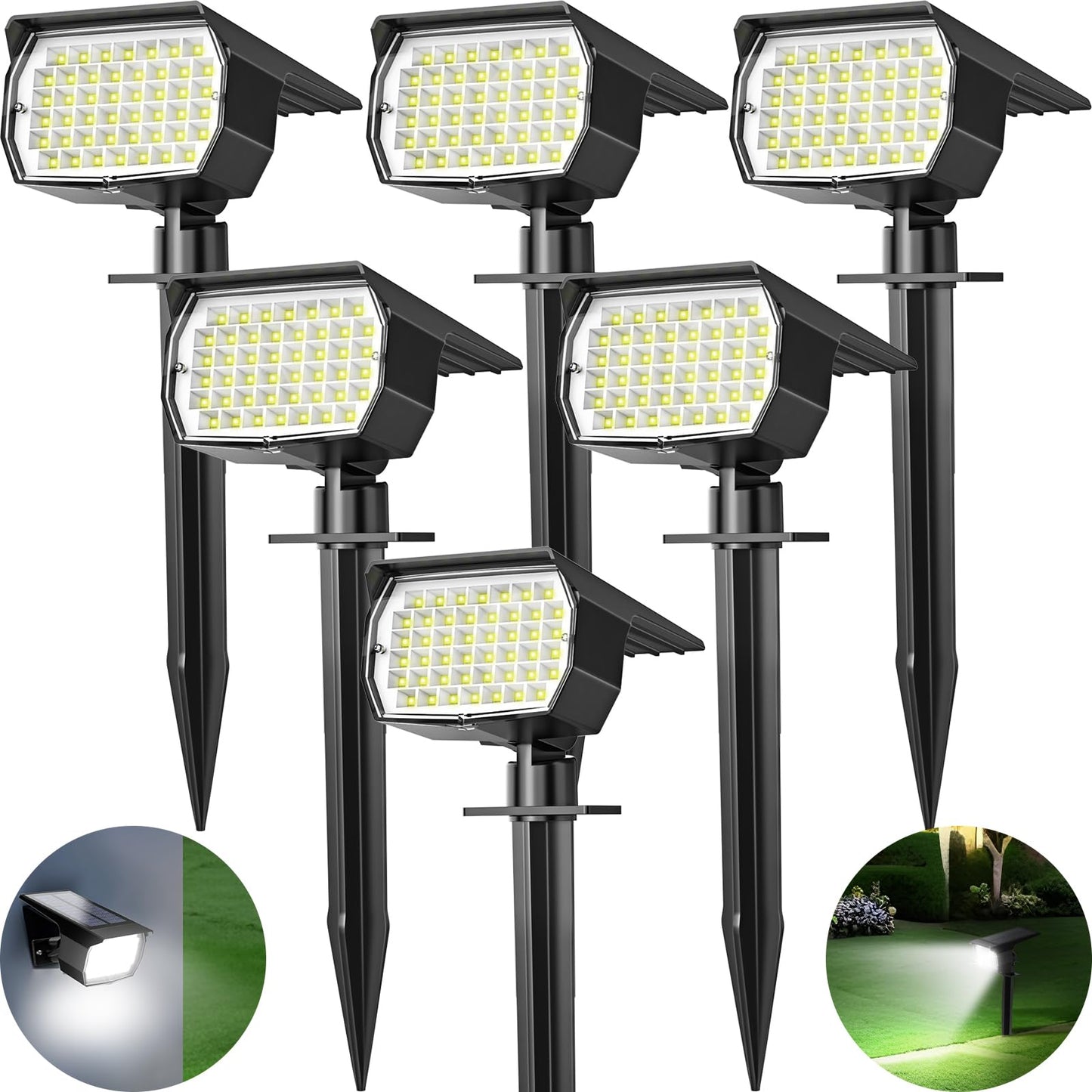 Tadyreal Solar Spot Lights Outdoor 6 Pack, [46 LED/3 Modes] Solar Landscape Spotlights Waterproof, 2-in-1 Auto On/Off Solar Powered Lights for Outside Yard Garden Wall Pathway(Cool White)
