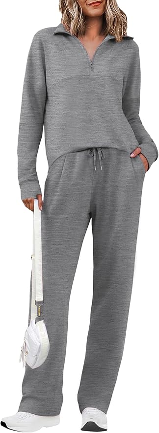 Totatuit Womens Sweatsuits 2 piece Set Lapel Half Zip Lightweight Sweatshirts and Wide Leg Pants Tracksuit Lounge Sets