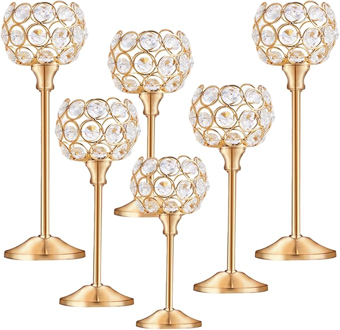 Crystal Metal Tealight Candlestick, Bling Bowl Candelabras, Tall Crystal Candle Holders Elegant Candle Centerpiece for Din...