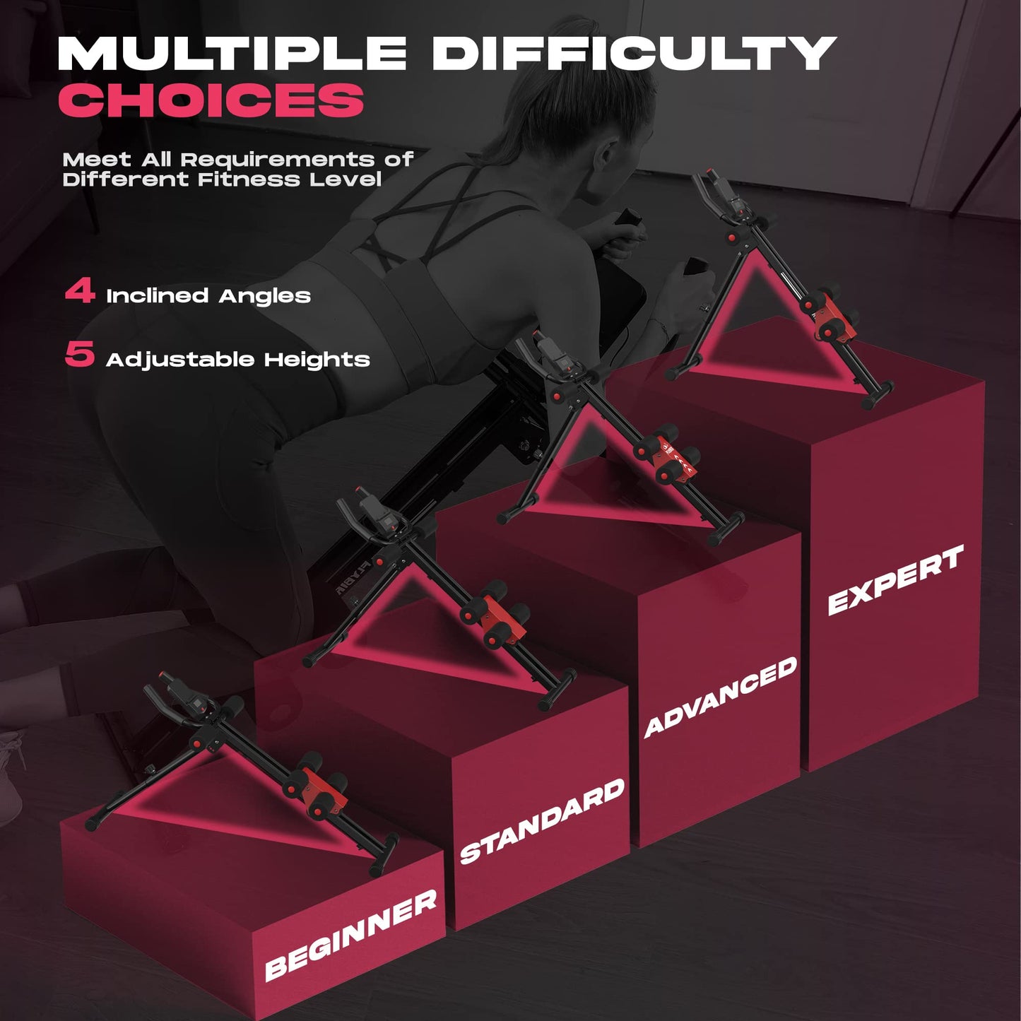 FLYBIRD AW1 Ab Workout Machine, Ab Crunch Machine Ab Workout Equipment Foldable for Home Gym, Bottom-Up Abdominal Trainer for Core Waist Workout and Body Shaping with Adjustable Heights and Angles, Red