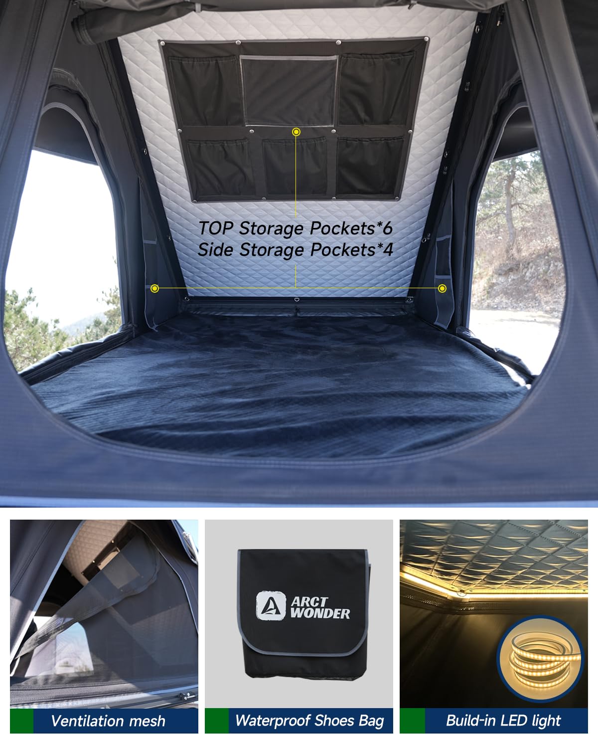 Arctwonder Rooftop Tent Hard Shell with Winter Thermal Layer,Roof top Tent Hardshell Suitable for Jeep SUV Truck Van,Camping Car 2 Person