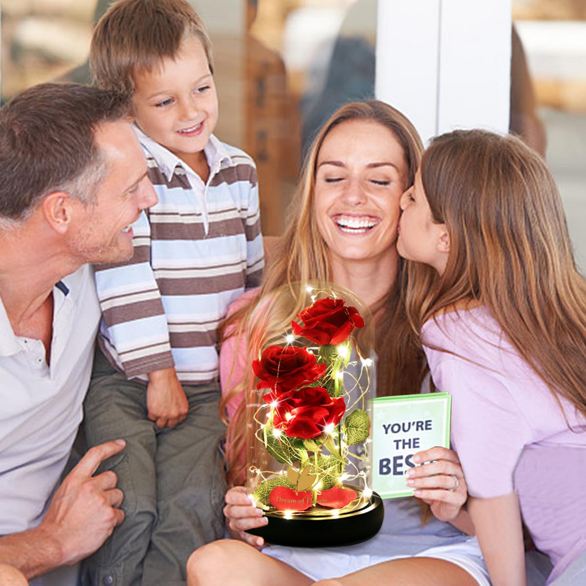 Women Gift Idea Birthday,Unique Gifts for Mom,Beauty and The Beast Rose in Glass Dome with 2 Lights Mode, Birthday Gifts for her,Anniversary Rose Gifts for Wife,Red Silk Rose Flower Gifts for Women