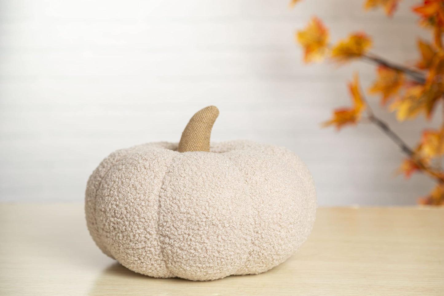 Pearhead Sherpa Pumpkin, Plush Stuffed Halloween Home Decorations, Modern Fall Home Decor, 6.5" x 9", Cream
