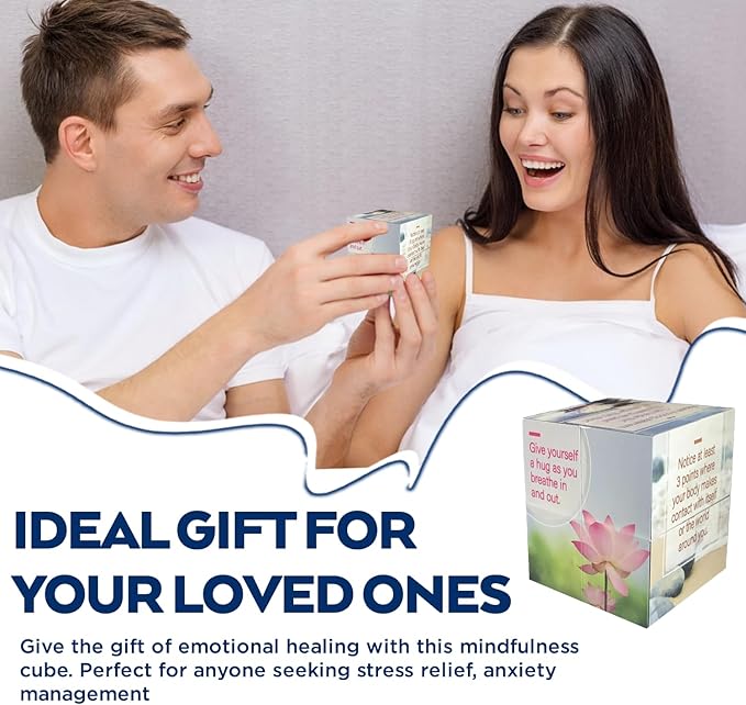 Visual Mindful Meditation Grounding Cube - Mindfulness Cube for Overcoming Anxiety, Dissociation, Emotional Pain, Stress, & Addiction | 9 Stress Relief Techniques for Emotional Support