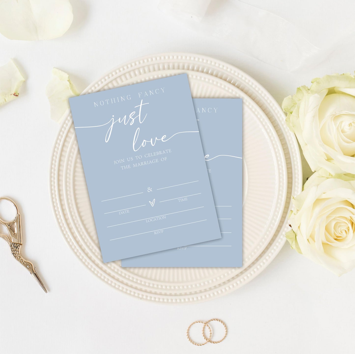 Nuckxy Wedding Invitations - Minimalism Blue - 25 Pcs Double Sided Wedding Invites With Envelopes For Mr & Mrs - Wedding Celebration,Wedding Shower,Newlyweds, Wedding Party Favor & Supplies - A04