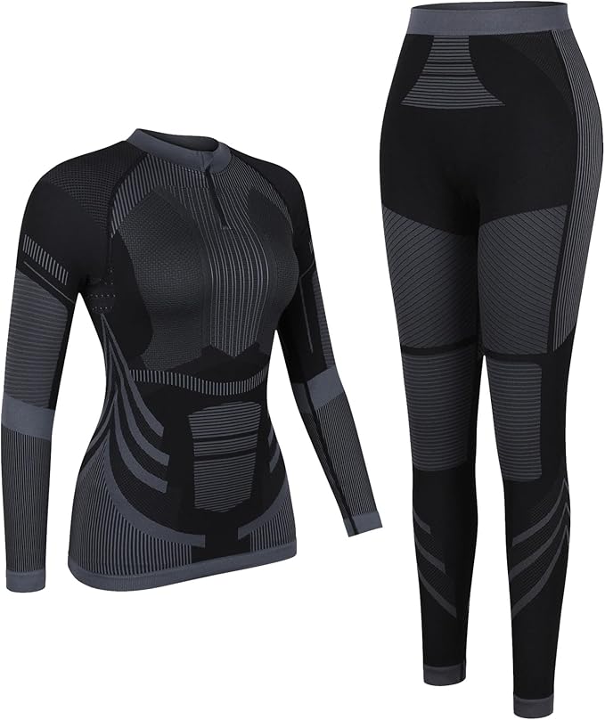 ATTRACO Womens Thermal Underwear Sets Half Zip Womens Long Johns Underwear Thermal Wear for Women Thermal Set Winter