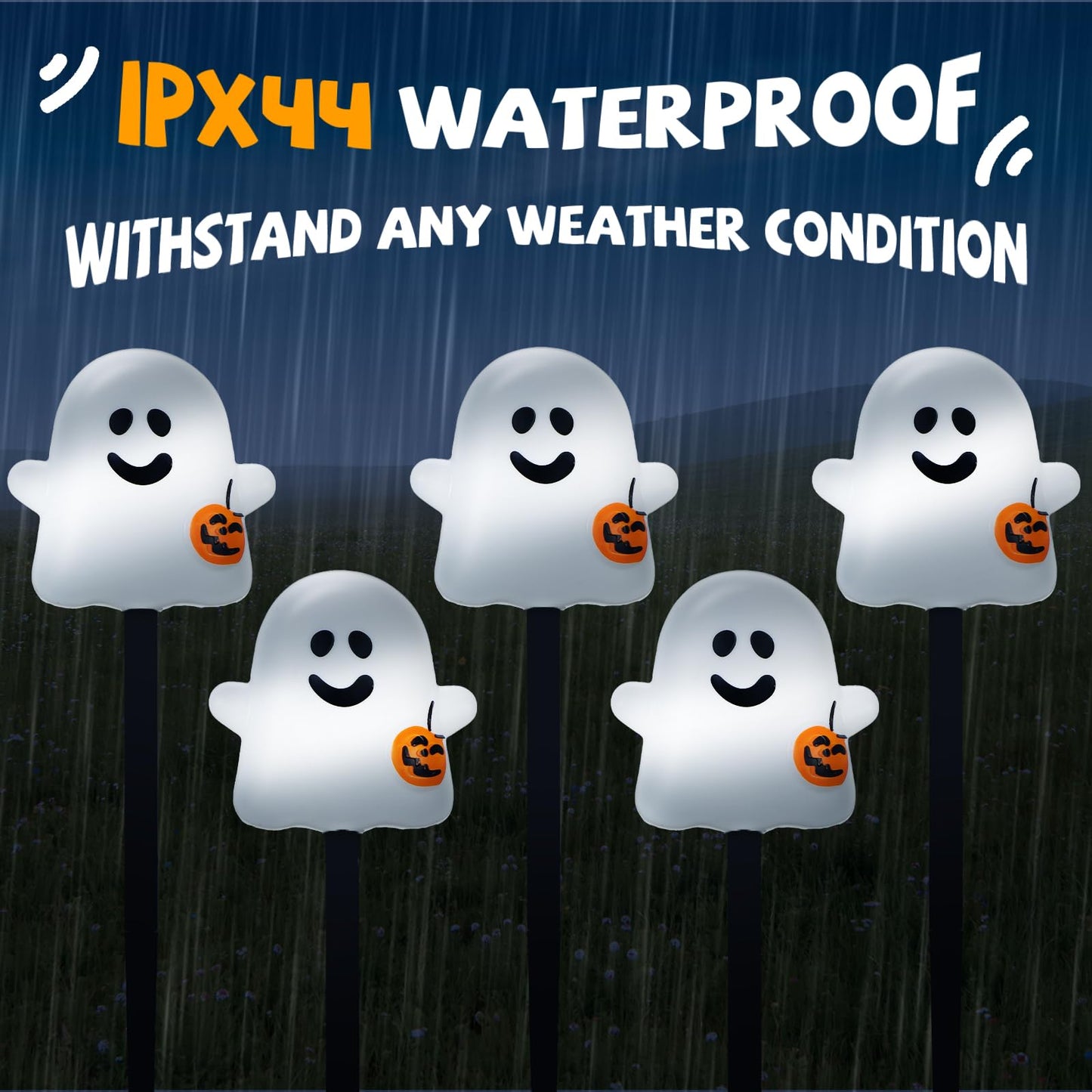 VIHOSE 12 Pcs Halloween Decorations Solar Ghosts Pathway Lights Outdoor Ghosts Stake Lights Solar Powered Garden Waterproof Lighted Halloween Decor for Yard Porch Lawn Walkway Garden Party Decor