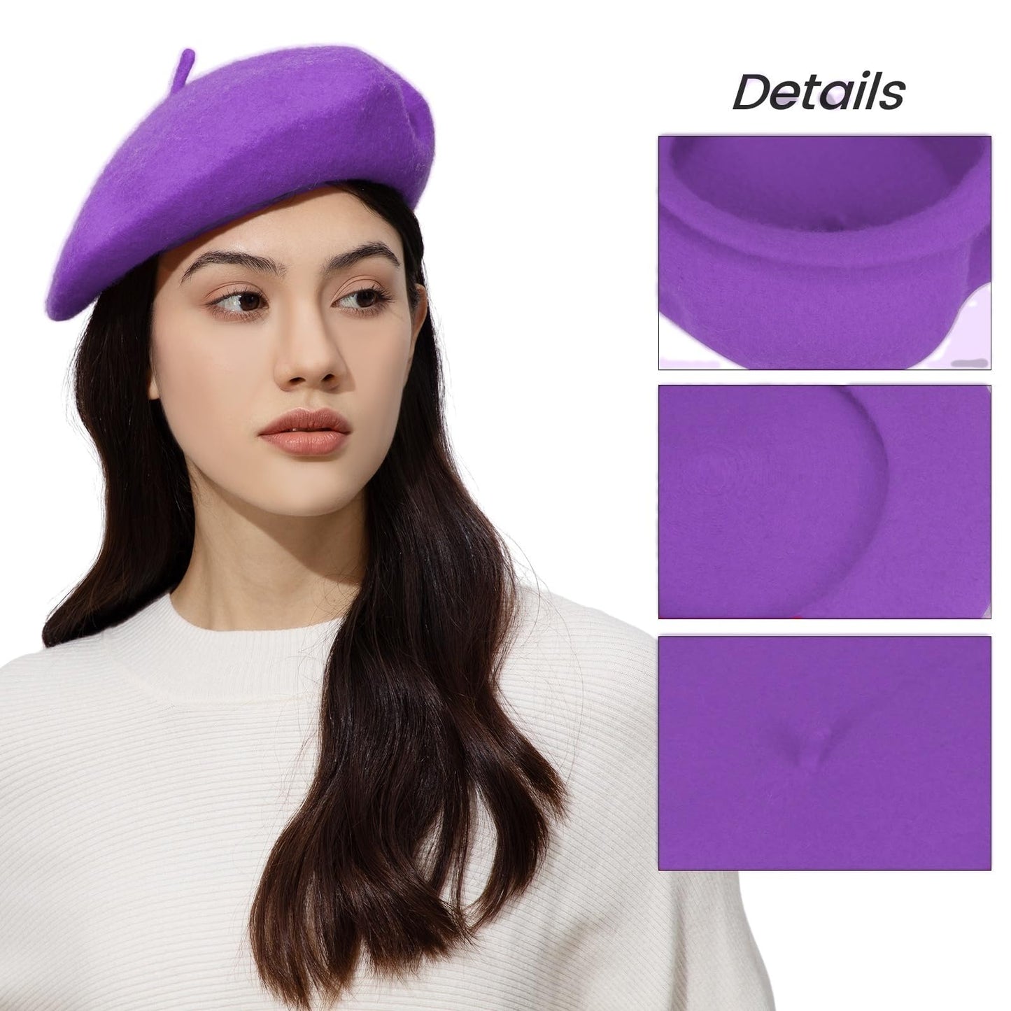 Classic Wool Beret Hats for Women Man Painter hat French Beret for Man Woman Warm Winte. (Purple)